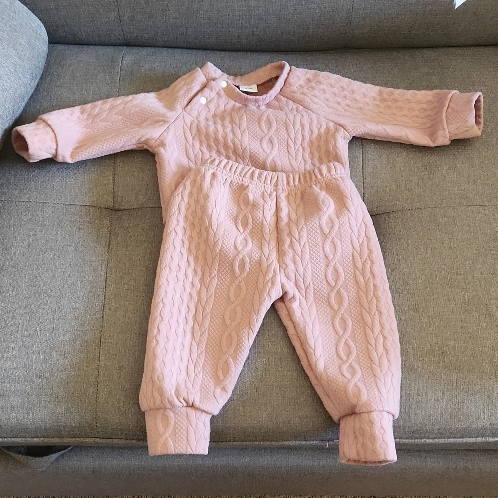 Baby Long Sleeve Pullover Sweatshirt & Pants Set 2pcs light pink